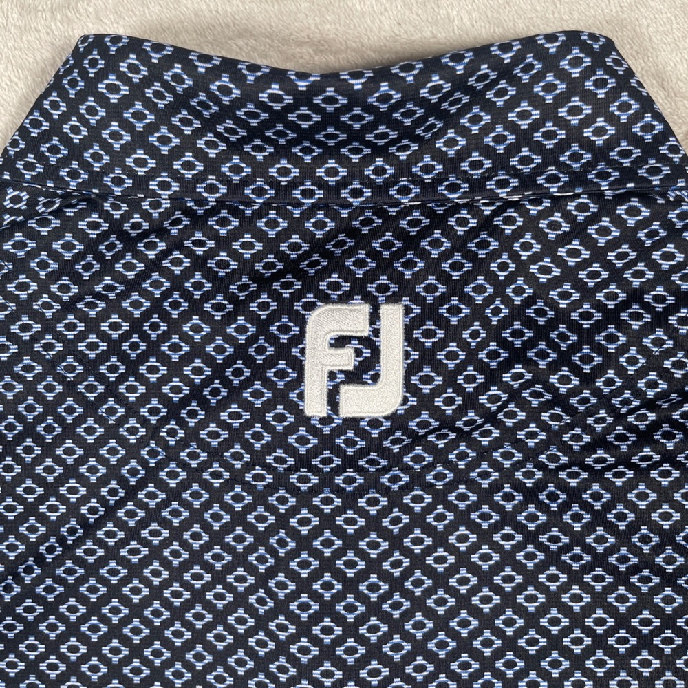 FootJoy Golf Polo Mens M Black Navy Blue Geometric Print Stretch Performance - Picture 6 of 8